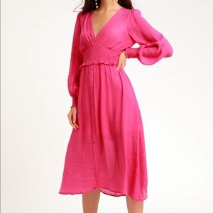NWT Lulus Go For It Bright Pink Long Sleeve Dress